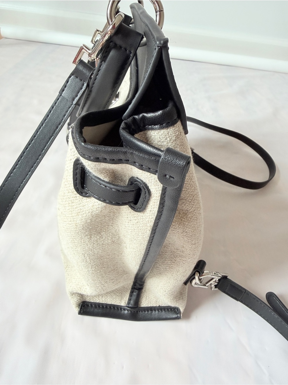 canvas leather tote backpack convertible straps cream black nWOT - Picture 11 of 17